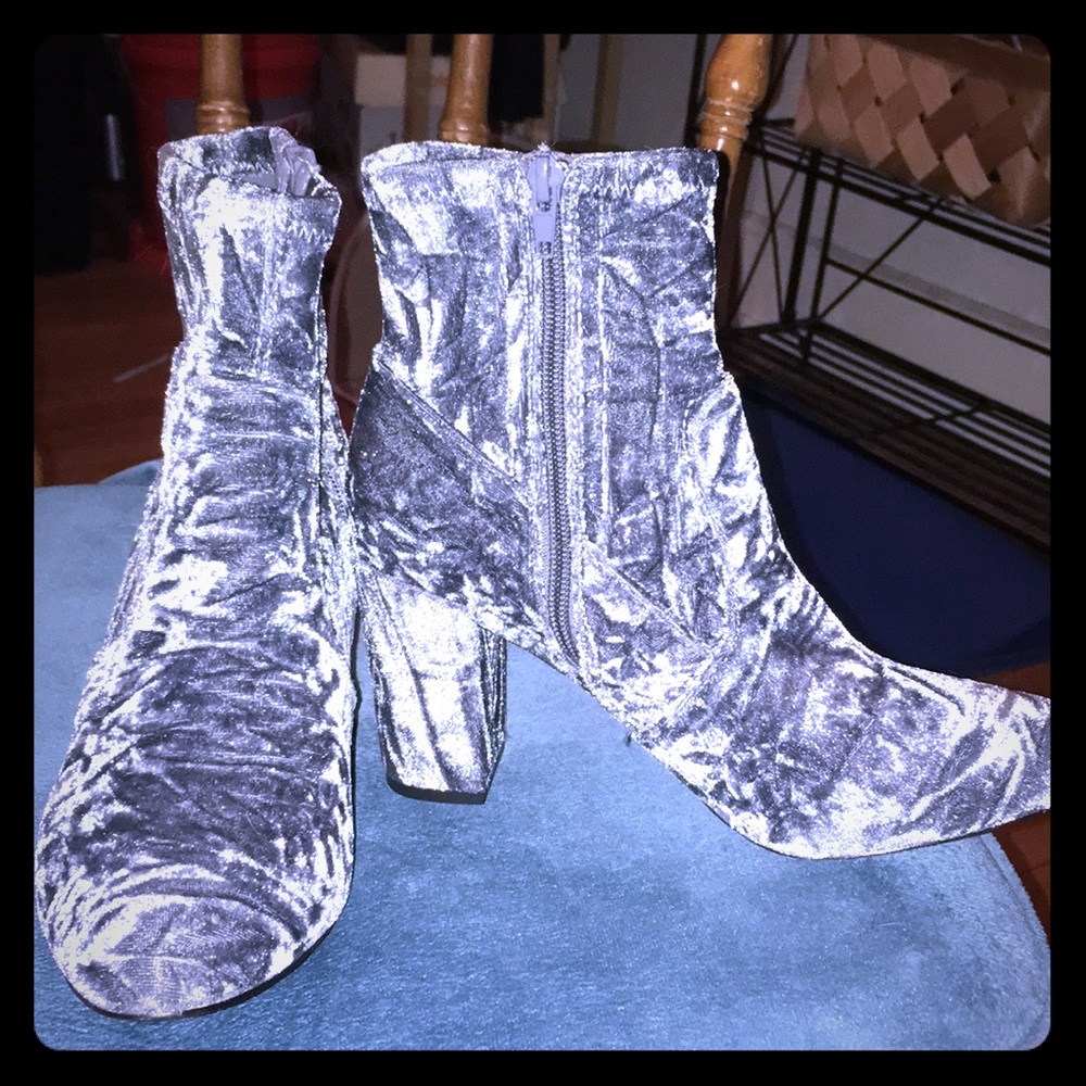 Sky Blue Crushed Velvet Steve Madden Booties